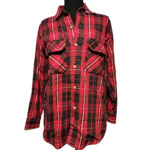 Vtg Woolrich Shirt Mens M* Tartan Plaid Flannel 80's 90's Red Black Long Sleeve
